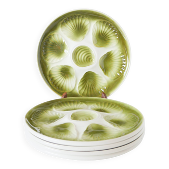 Set of 6 Moulins des Loups oyster plates, Green, 1960