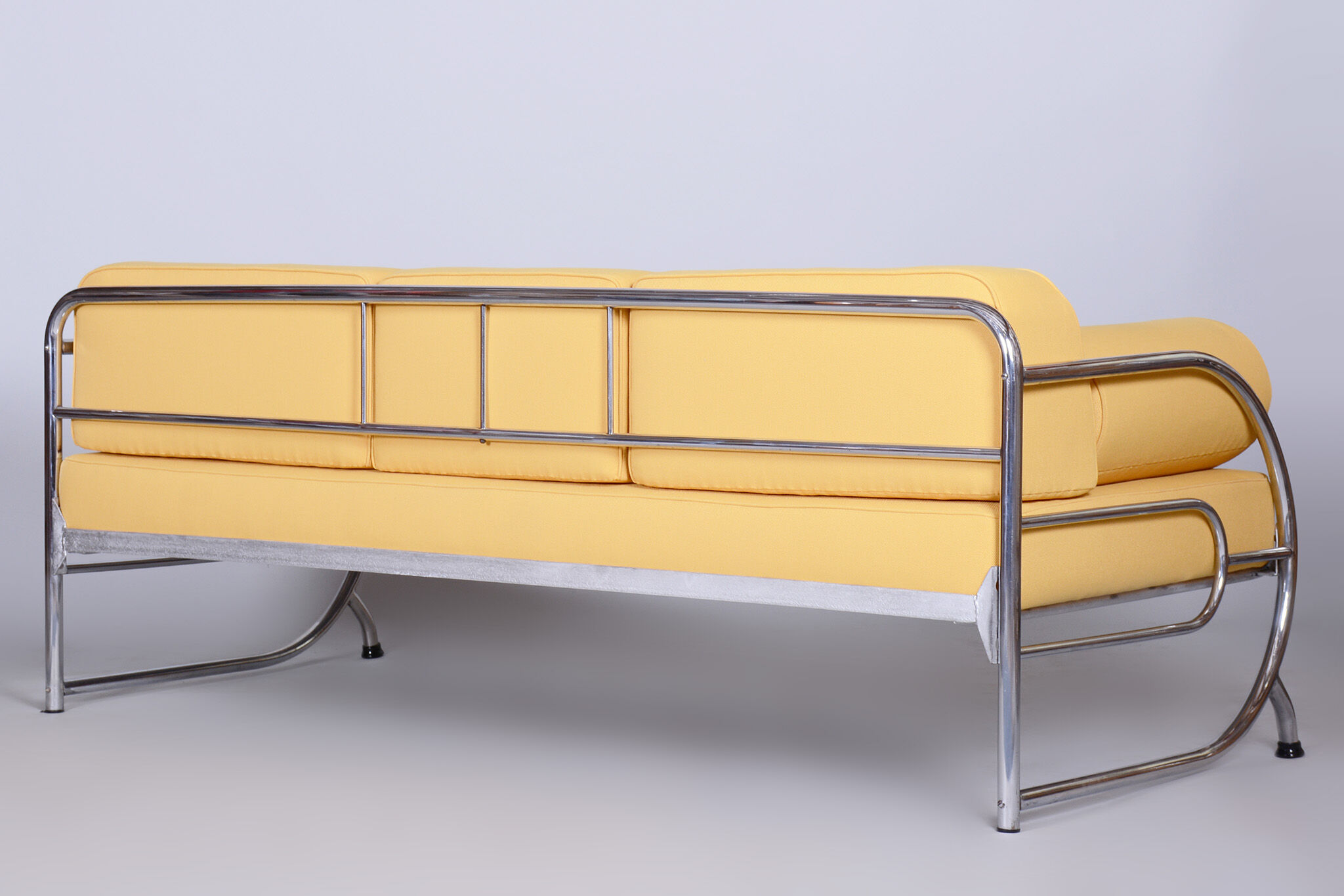 Canapé tubulaire en cuir jaune Bauhaus entièrement restauré, Robert Slezák, années 1930