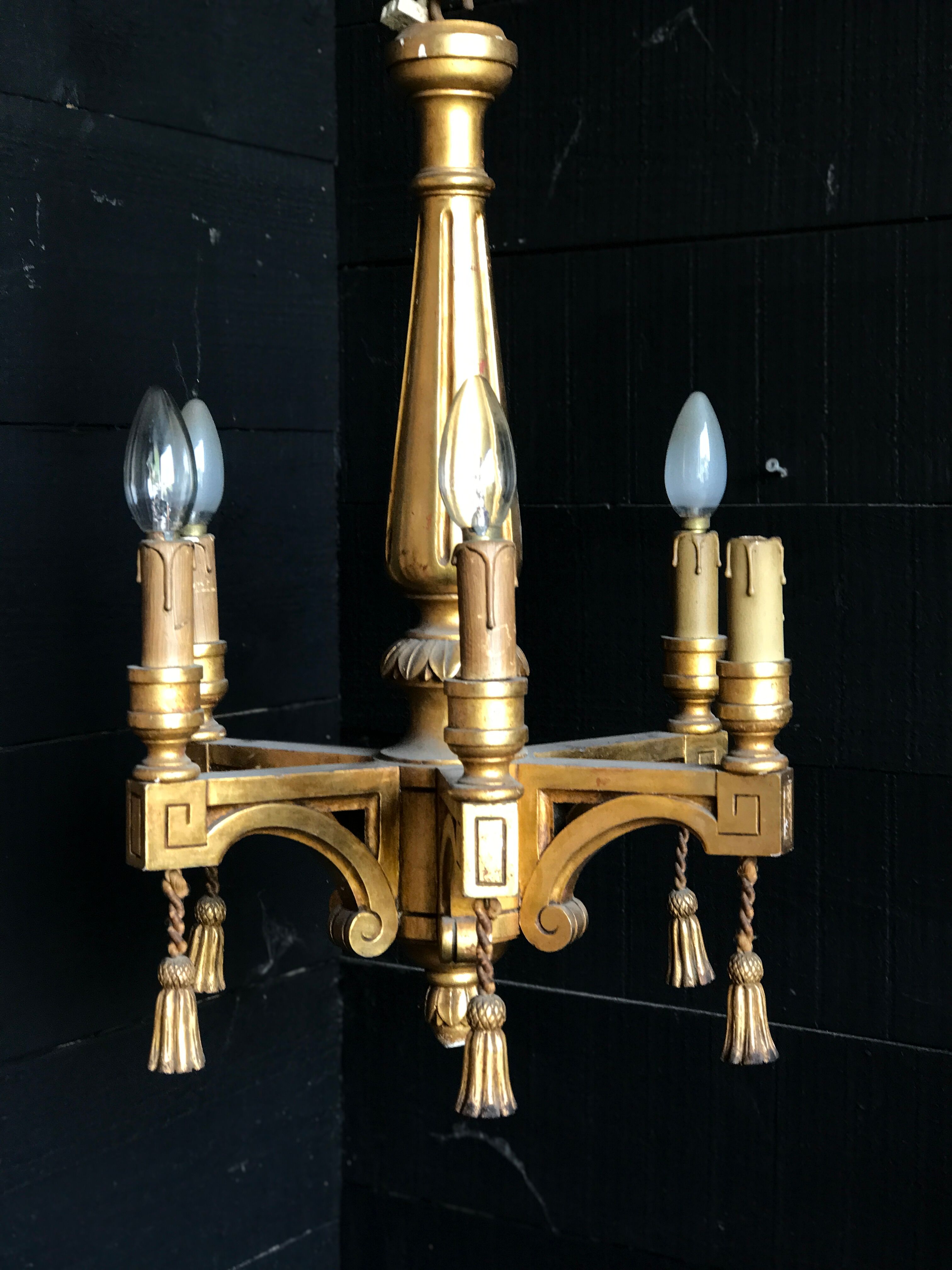 Golden wood chandelier