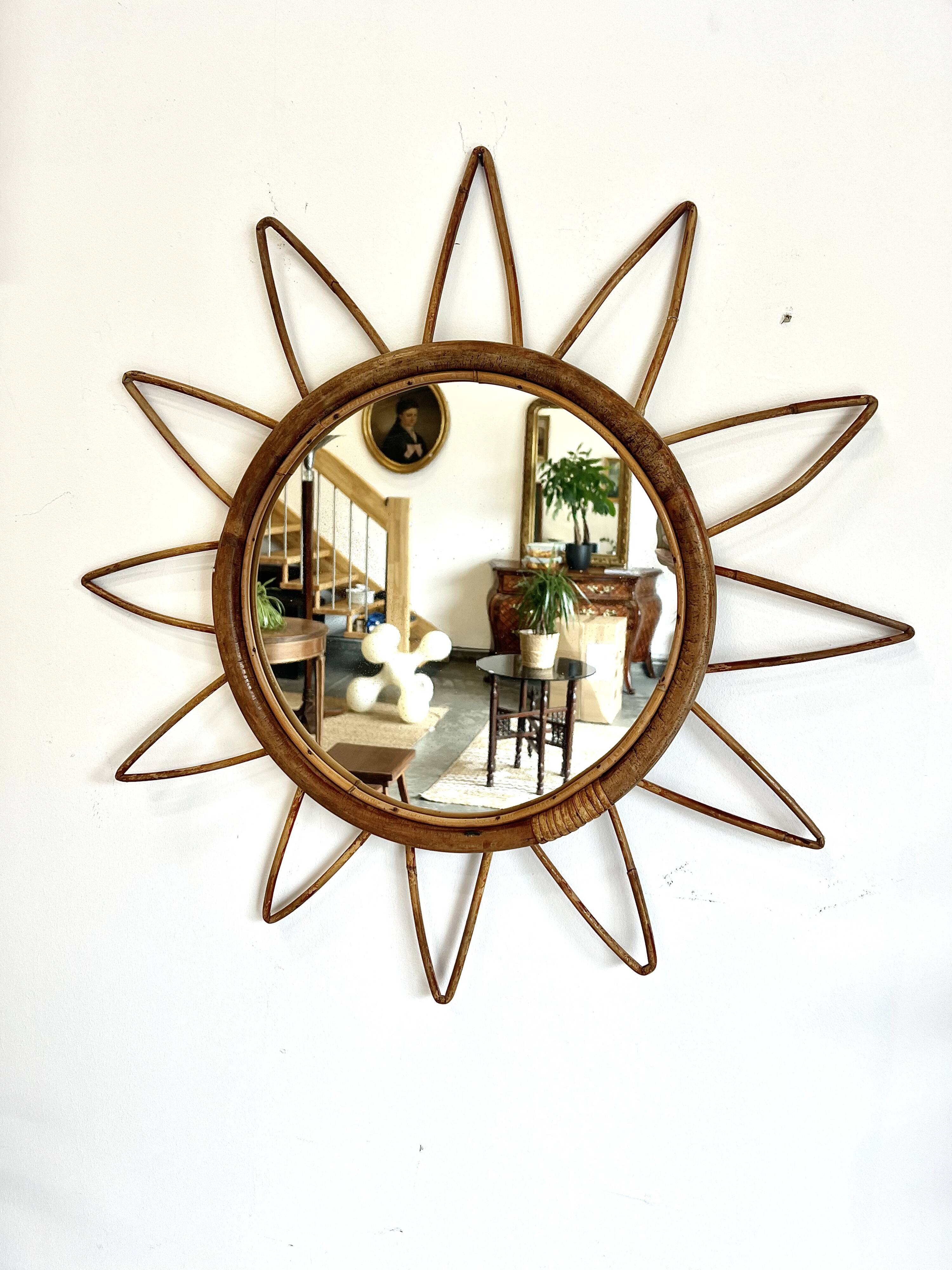 Rattan sun mirror – vintage 60s