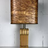 Midcentury Italian sculptural large table lamp with wood veneer shade