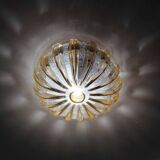 70s round ceiling light in pressed molded glass