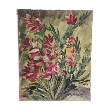 Tableau vintage fleurs au couteau