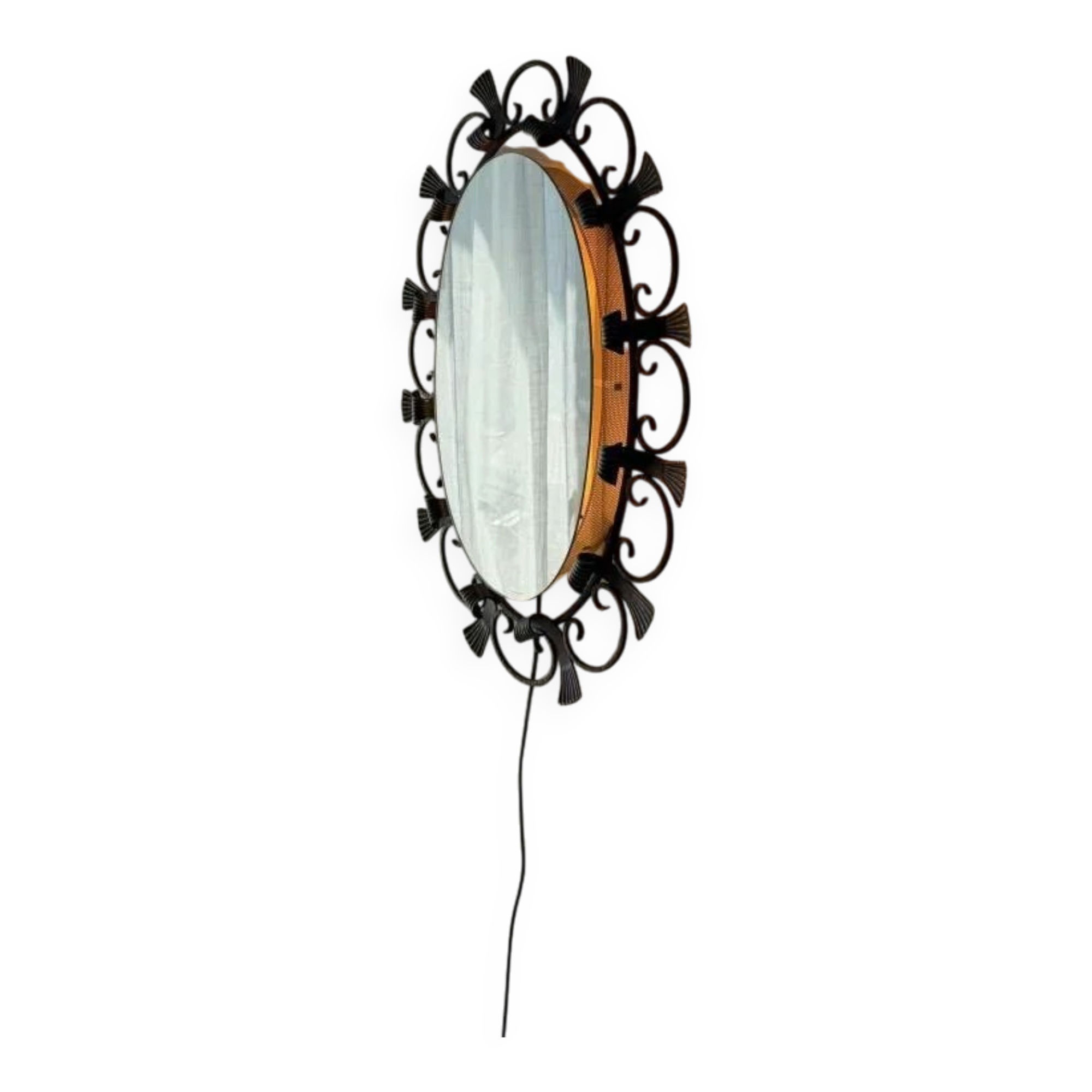 Hillebrand illuminated wall mirror wrought iron 1980s