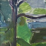 Vintage Modernists Landscape Oil on Canvas signed by F.H. 1950s