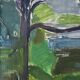 Vintage Modernists Landscape Oil on Canvas signed by F.H. 1950s