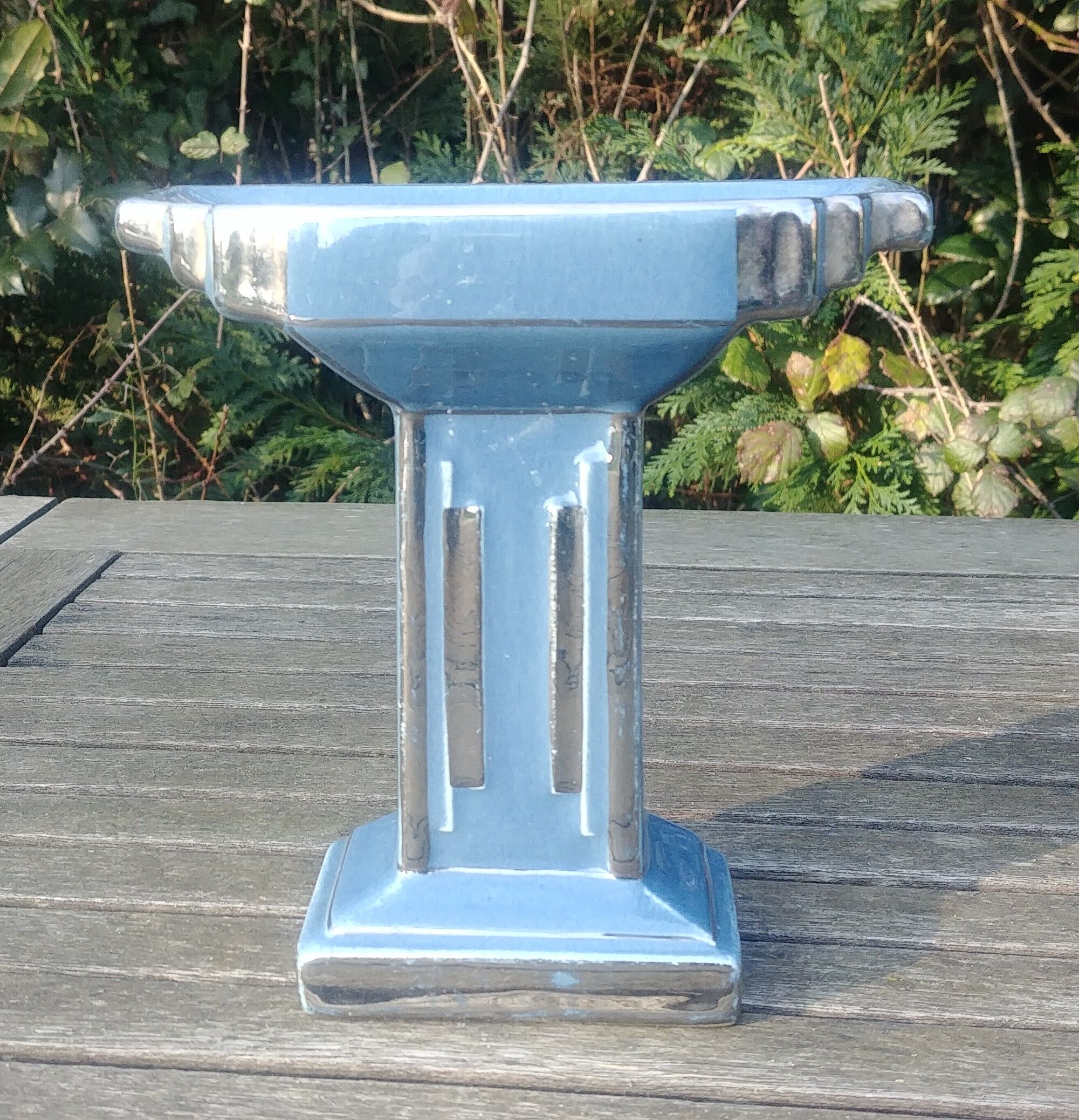 Empty pocket glazed ceramic blue column shape art deco 20s/30s