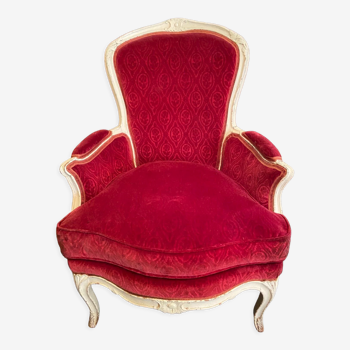 Fauteuil bergère Louis XV d'époque XVIIIe velours rouge