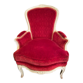 Fauteuil bergère Louis XV d'époque XVIIIe velours rouge