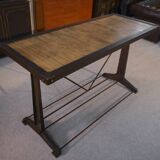 Industrial console with oak top