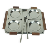 Mid century modern bowl set dip bowls party serving set stainless steel and wood 1960s