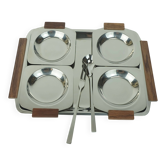 Mid century modern bowl set dip bowls party serving set stainless steel and wood 1960s