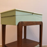 Worker green wood feet wheels