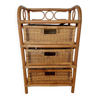 Vintage rattan chest of drawers - 3 drawers - bohemian/country house style