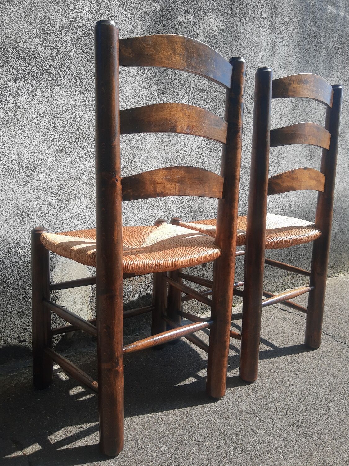 Pair of brutalist wood mulched chairs