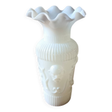 Antique vase in large white fairground opaline, vintage France