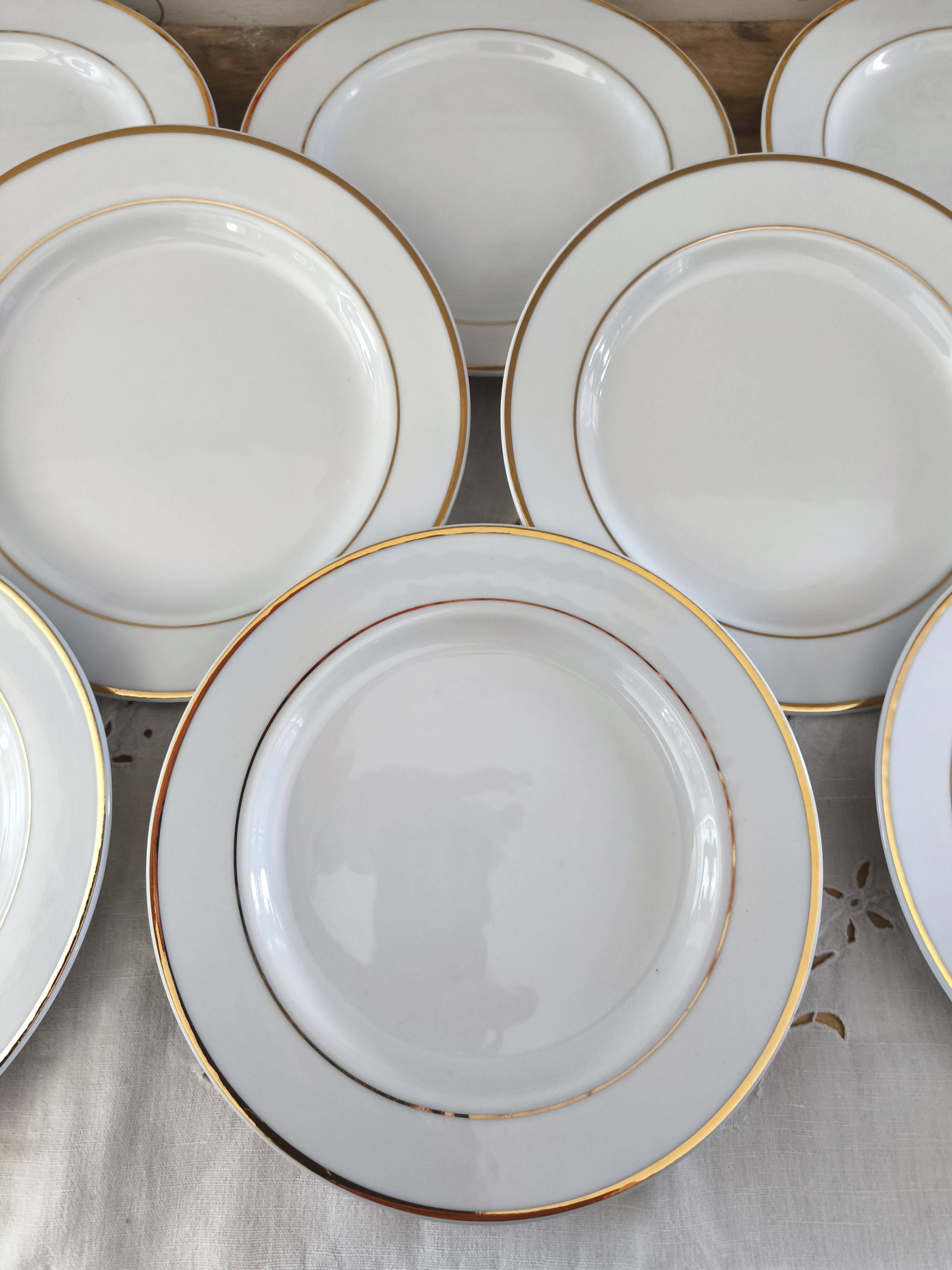 Lot de 12 assiettes dessert en porcelaine double liseré doré Ligne Hôtesse