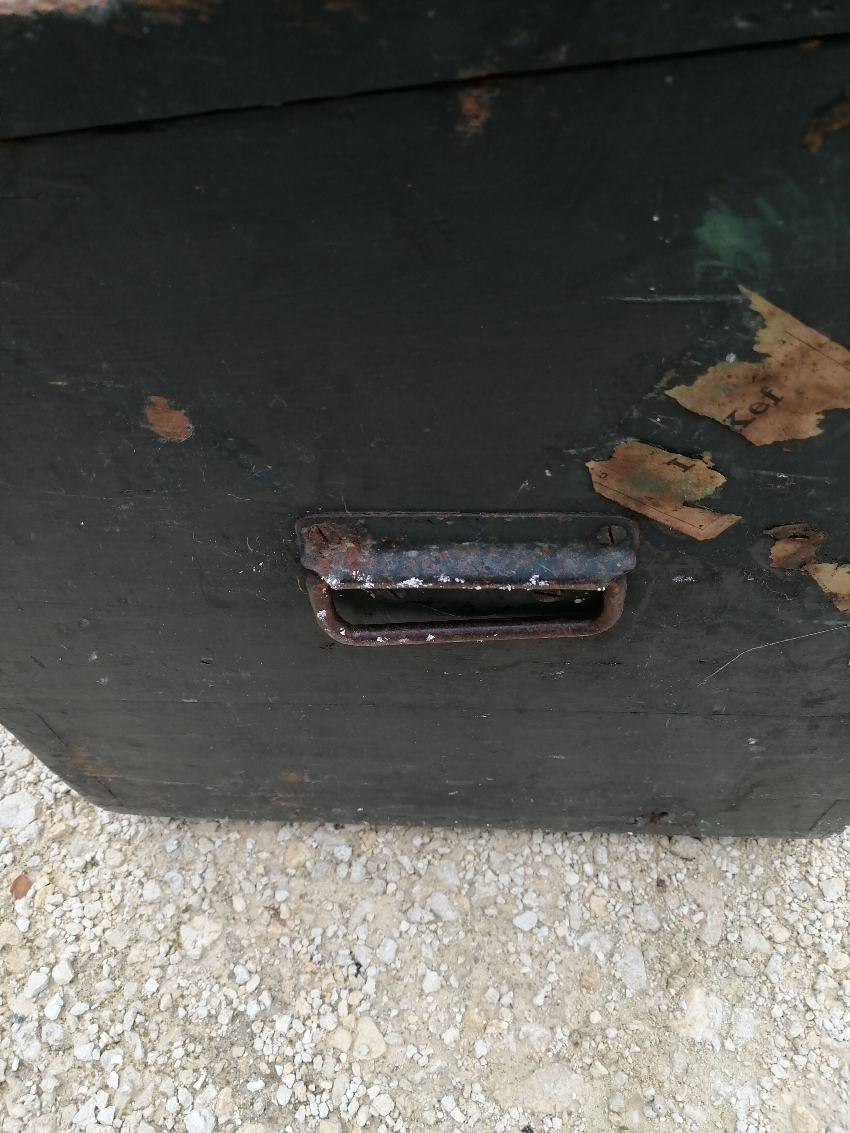 Old vintage wooden travel trunk