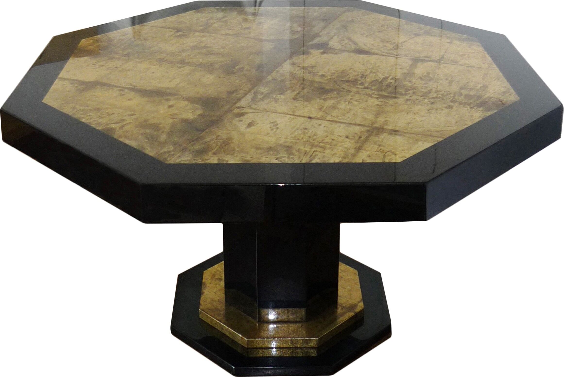 Dining room table in black lacquered hexagonal shape