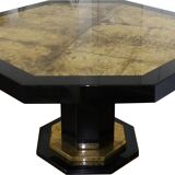Table de salle à manger de forme hexagonale laquée noire
