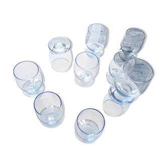 Set of 10 mass-tinted crystal liquor glasses