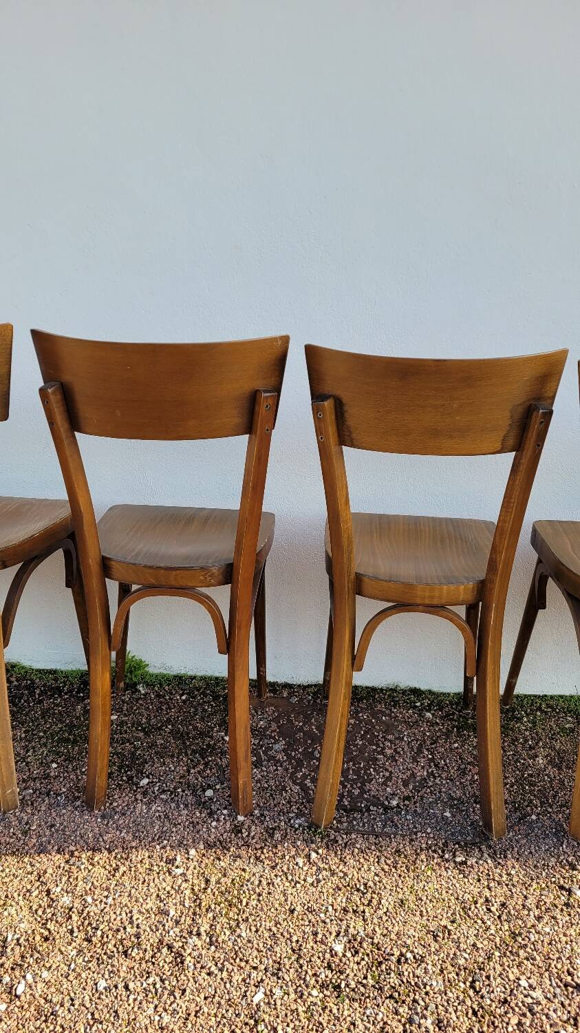 Series of 6 vintage old restaurant bistro chairs - 1950s