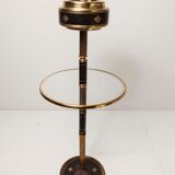 Ashtray on feet 60s gold, glass and leather