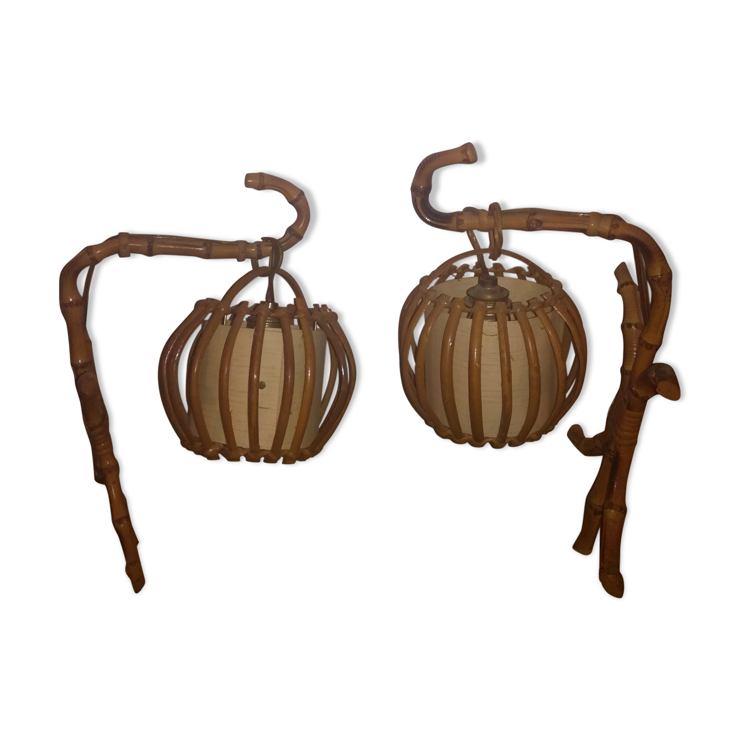 Two rattan wall lamps