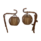 Two rattan wall lamps