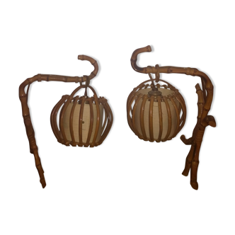Two rattan wall lamps