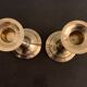 Pair of brass and mahogany wood candle holders