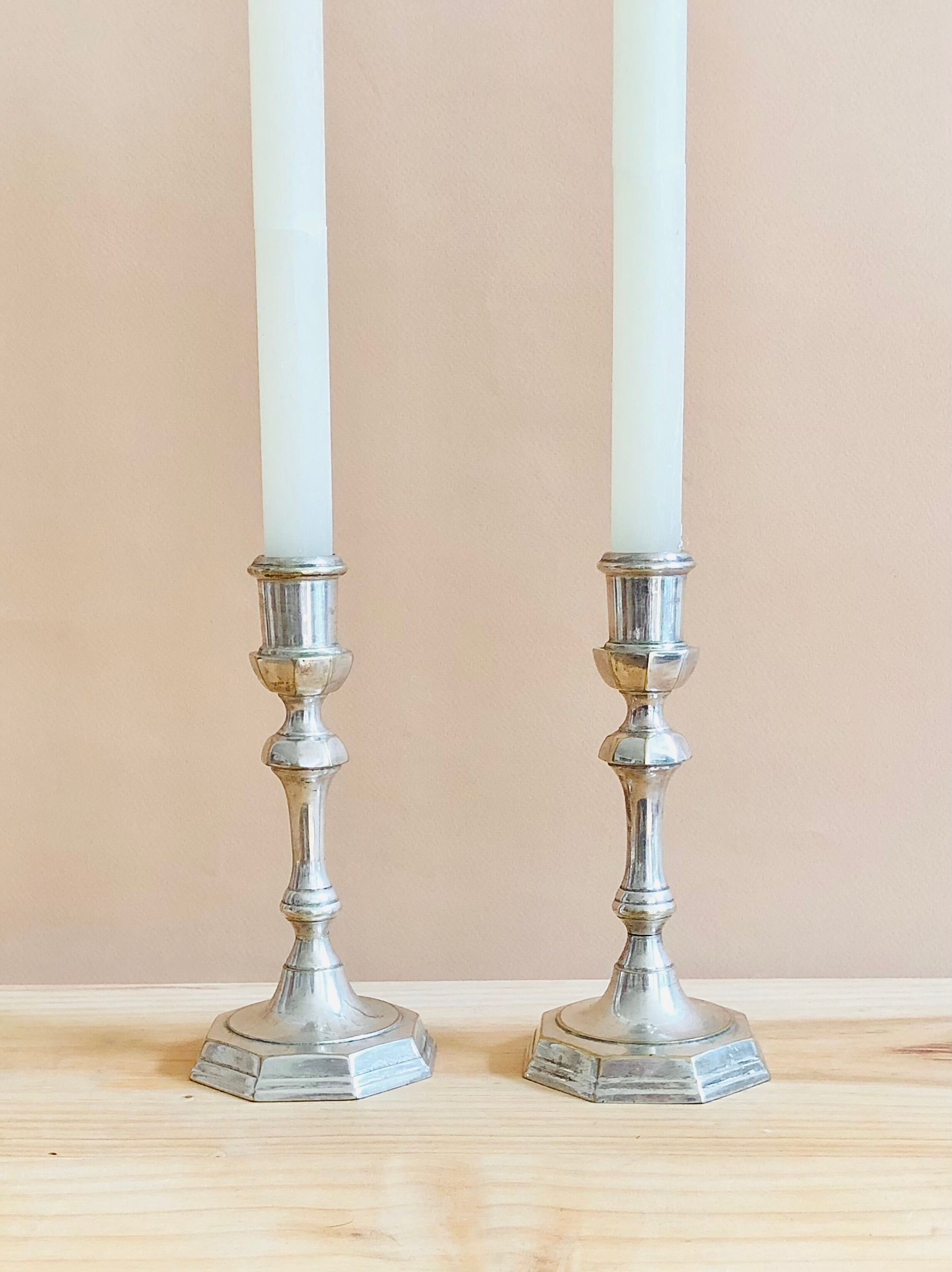 Pair of Pioneer EPNS silver-plated nickel candlesticks