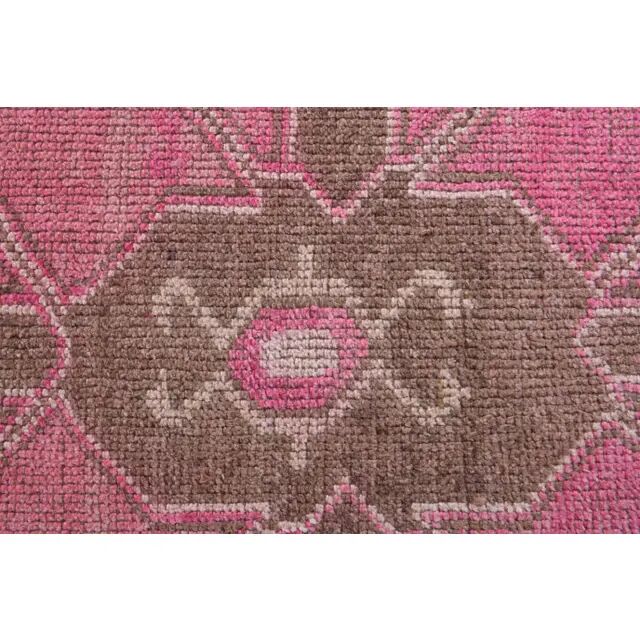 Vintage Turkish Oushak Handmade Wool Cotton Pink Runner Rug 90x303