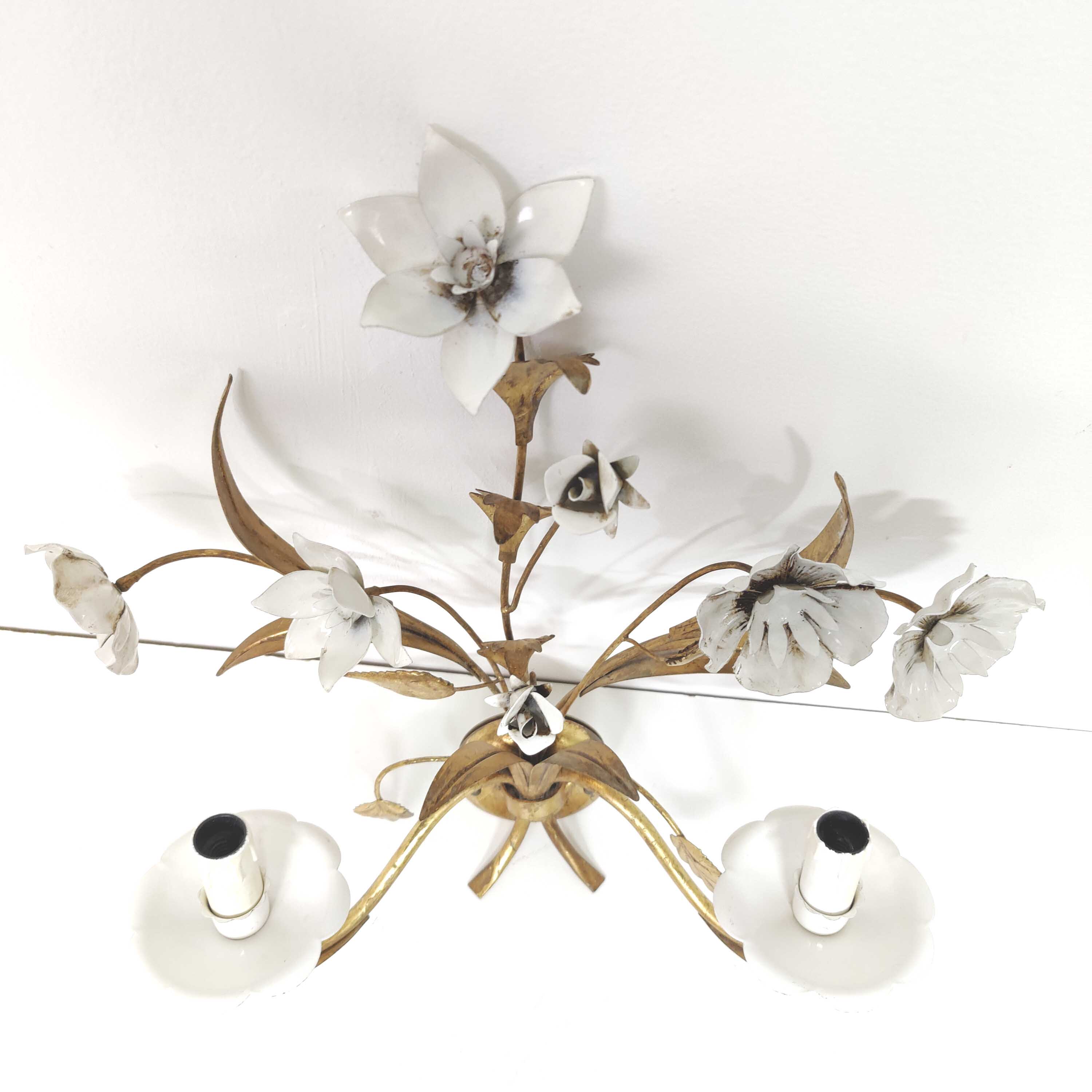 Wall lamp flowers metal white and golden Masca Italy