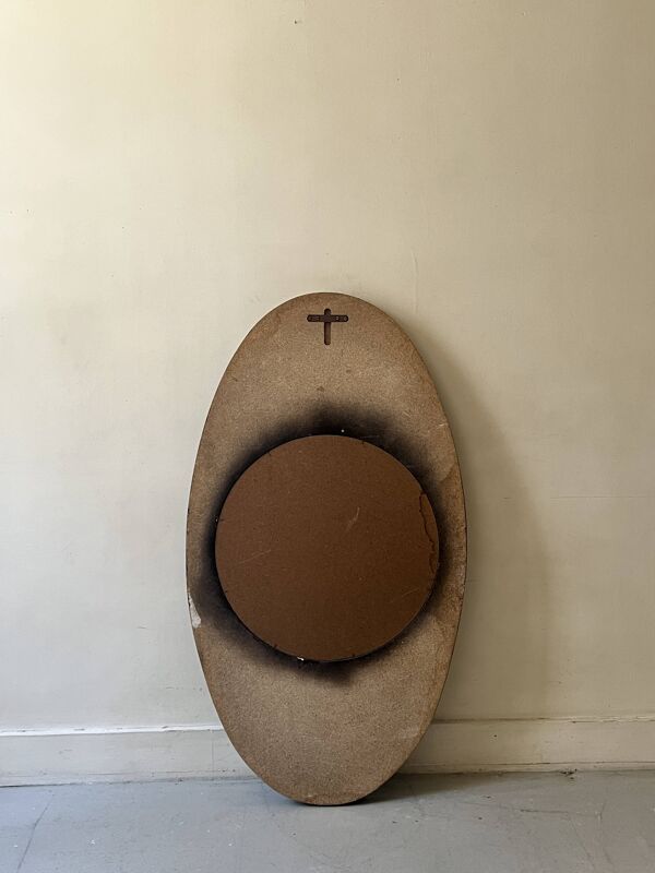 Grand miroir ovale italien moderniste, design space age 1970