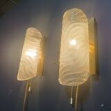 Pair of brass and glass wall lights by Fischer Leuchten, 1960s