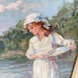 Oil painting on canvas signed dimensions: height -63cm-width -49cm-