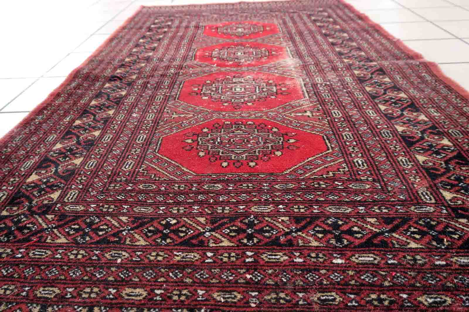 Handmade vintage rug Uzbek Bukhara 94cm x 163cm 1970s