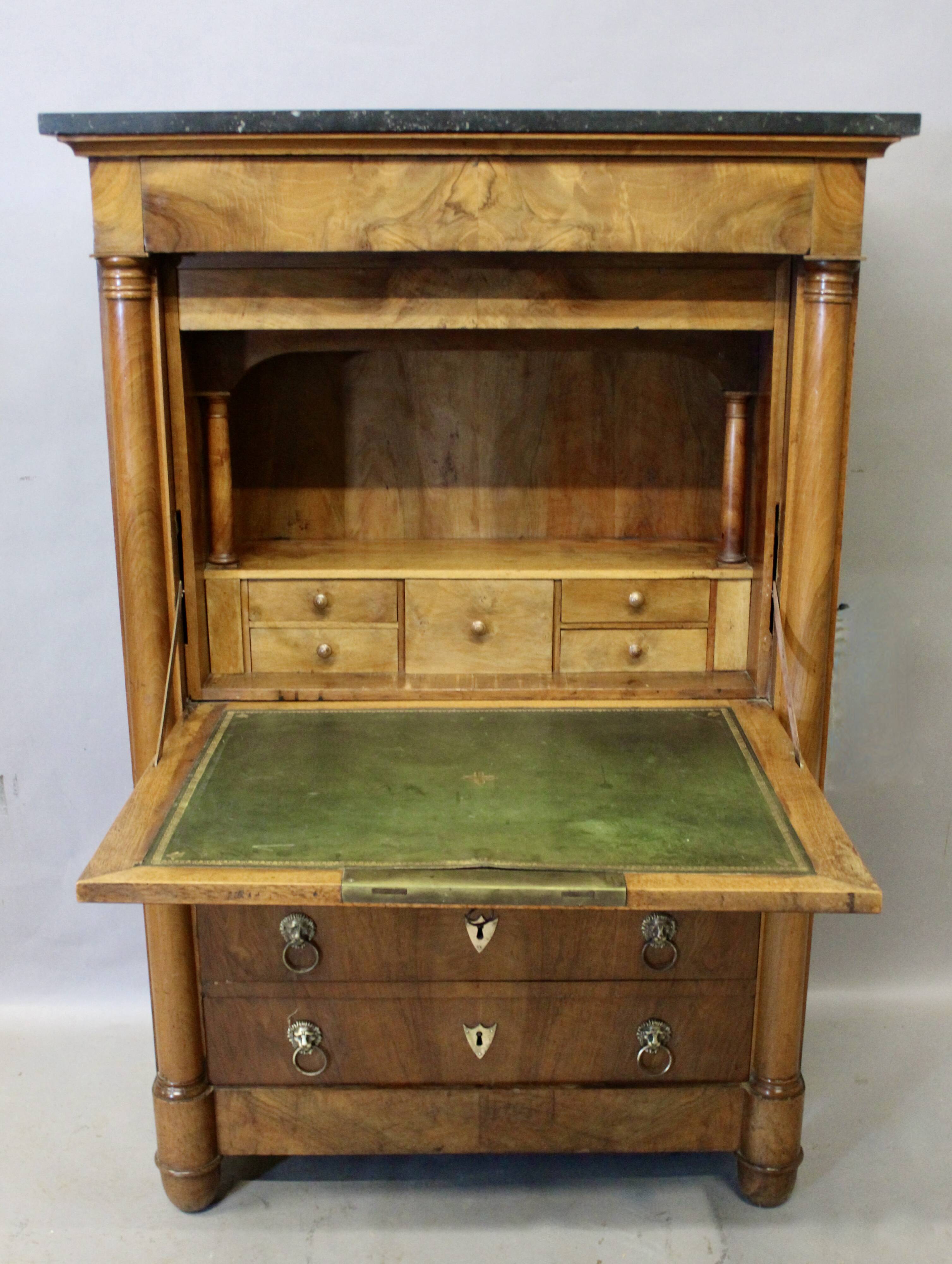 Empire secretary desk in walnut with black marble top