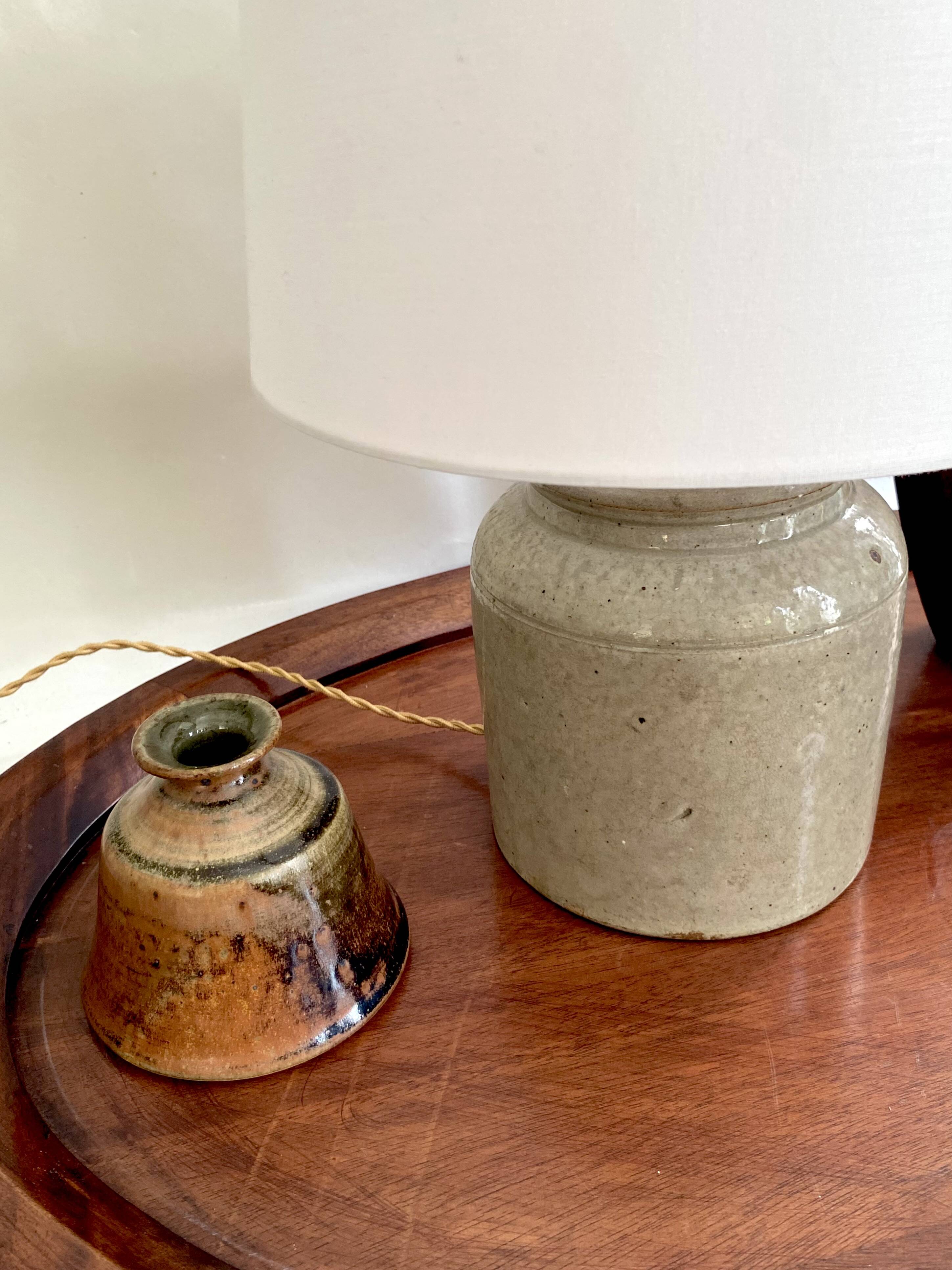 Lampe grès, câble tissu 2 M, abat-jour coton