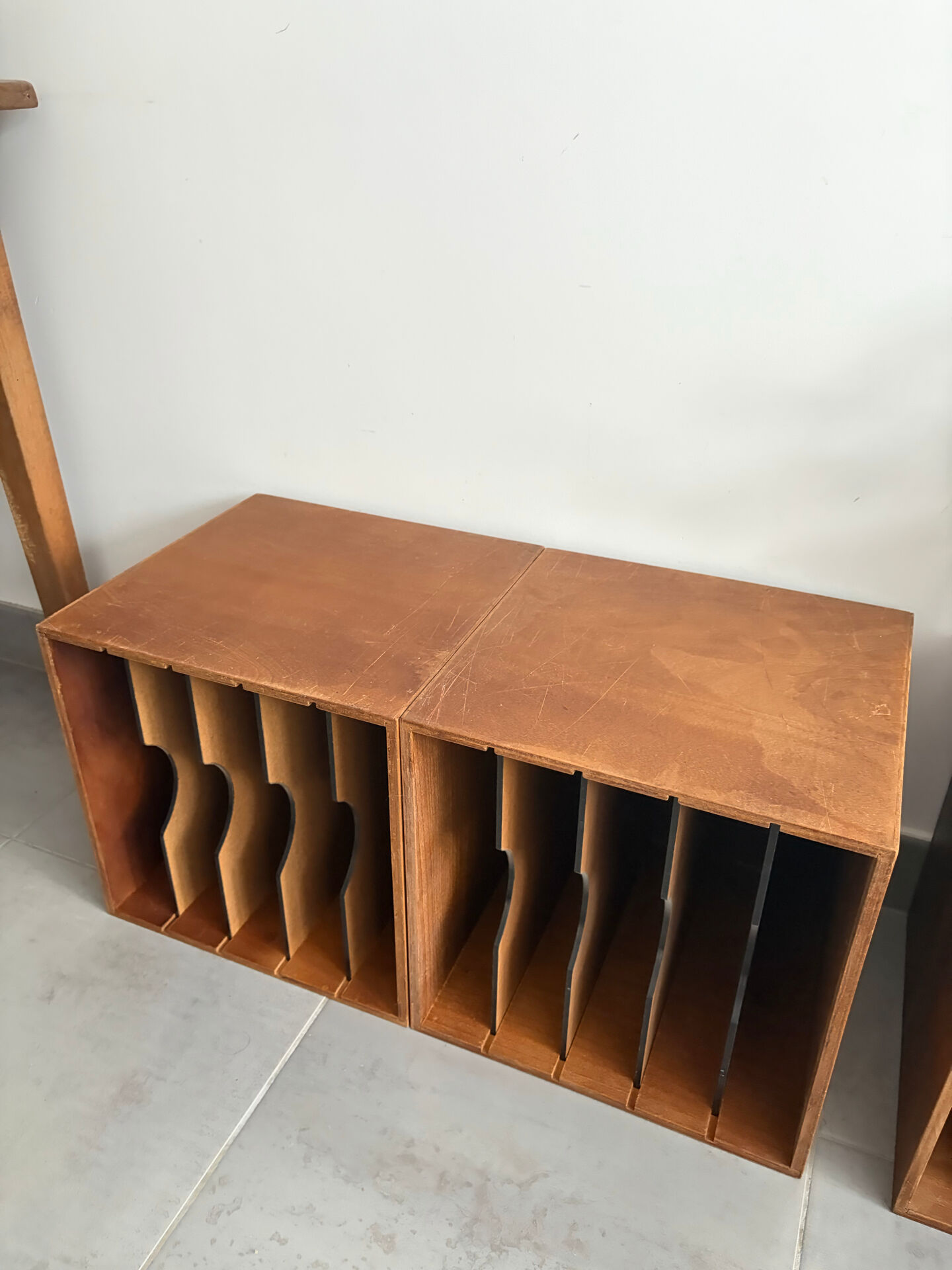 Set of 4 vintage wooden vinyl boxes