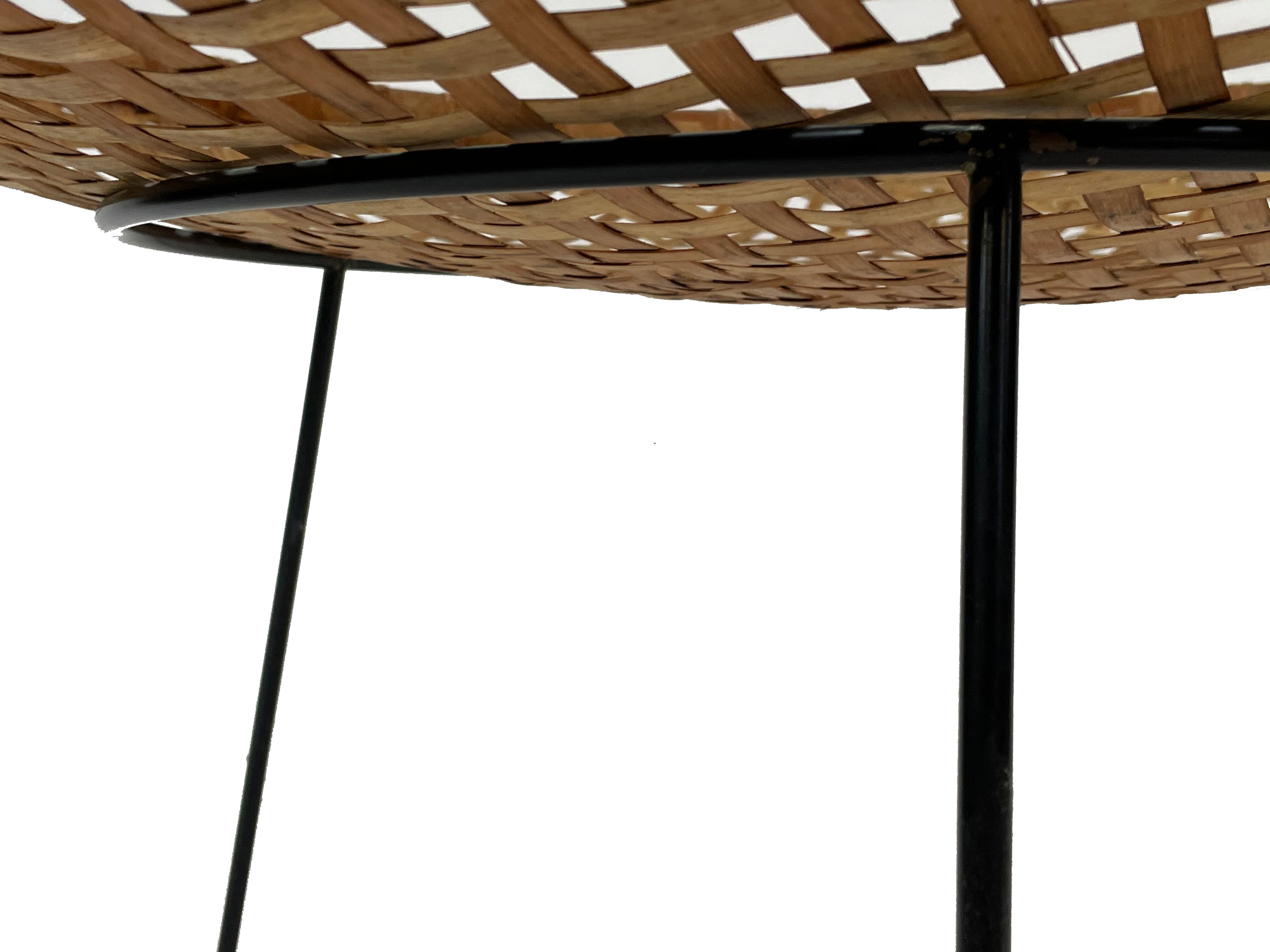 Rattan magazine rack on black metal frame, Artimeta, 1950