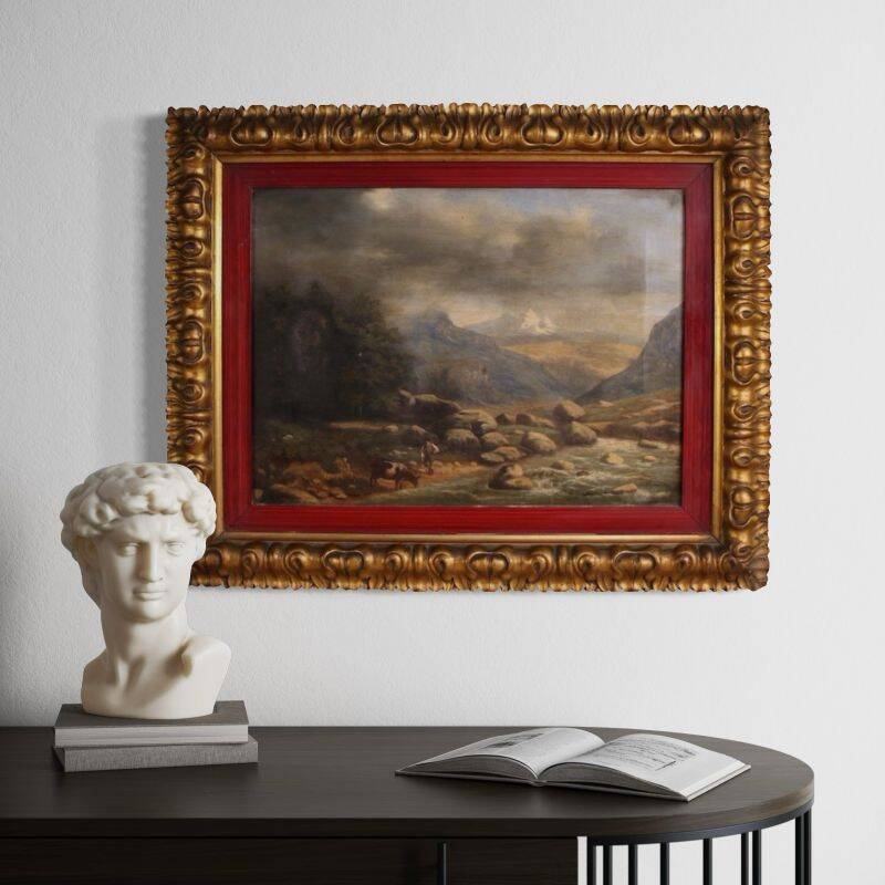 Peinture italienne, paysage signé et daté de 1846.