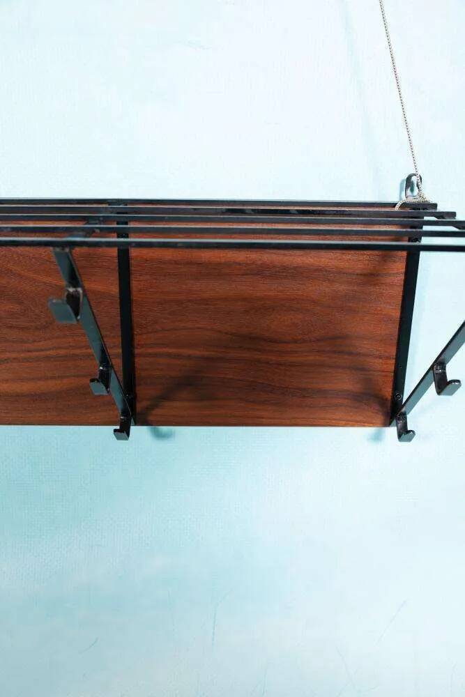 Portemanteau vintage en teck et métal noir, style milieu du siècle