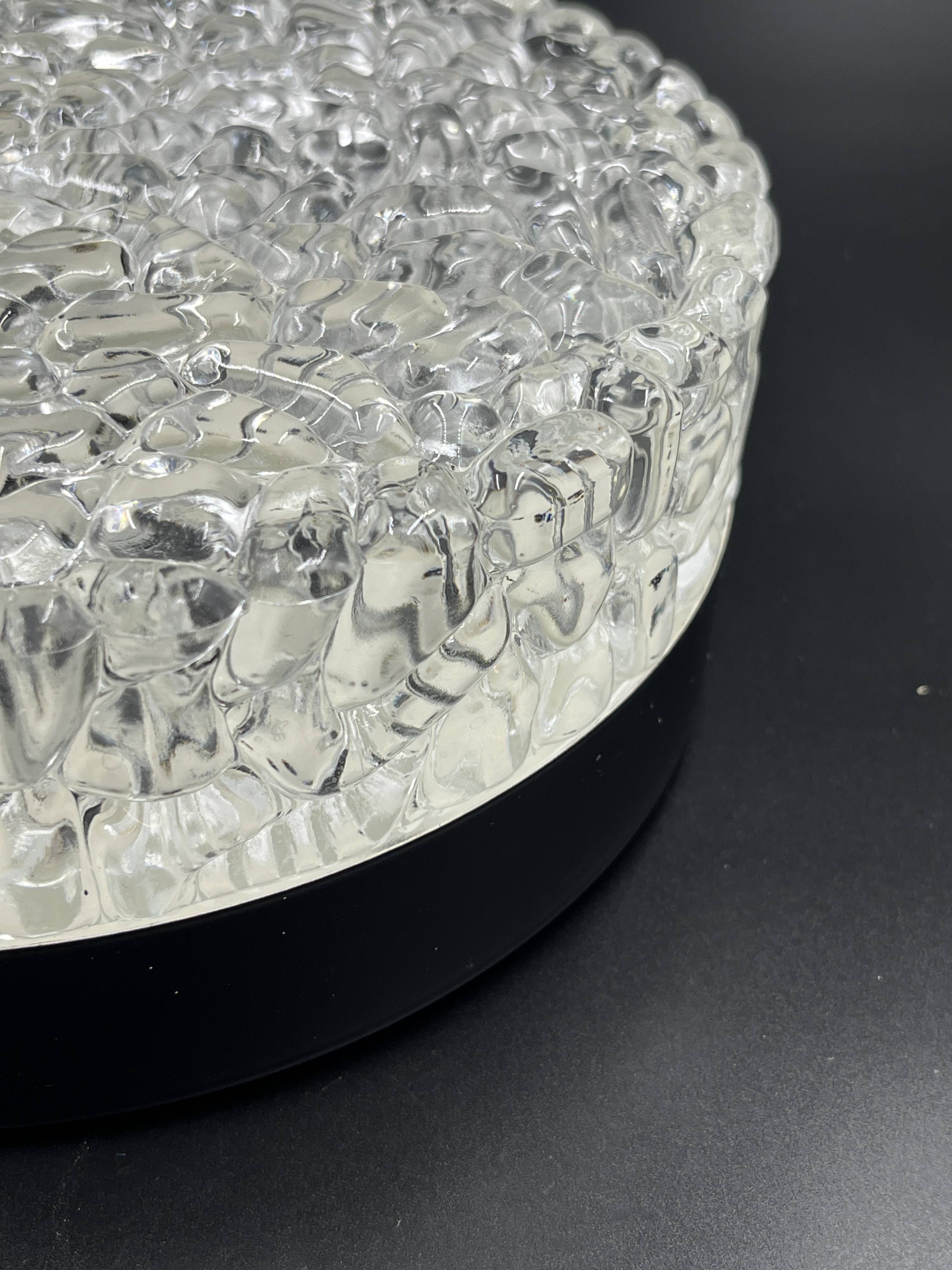 Vintage glacier glass Brutalist round ceiling light.