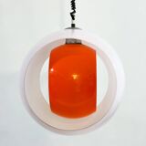 Mid-century Murano Glass White and Orange Suspension model "Eclisse" by Carlo Nason for Mazzega, Ita