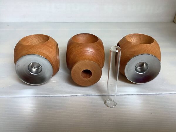 6 bougeoirs et vase en bois Nopjes houtdraaiwerk fait main