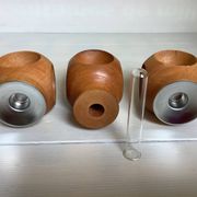 6 candle holders and a wooden vase Nopjes woodturning handmade