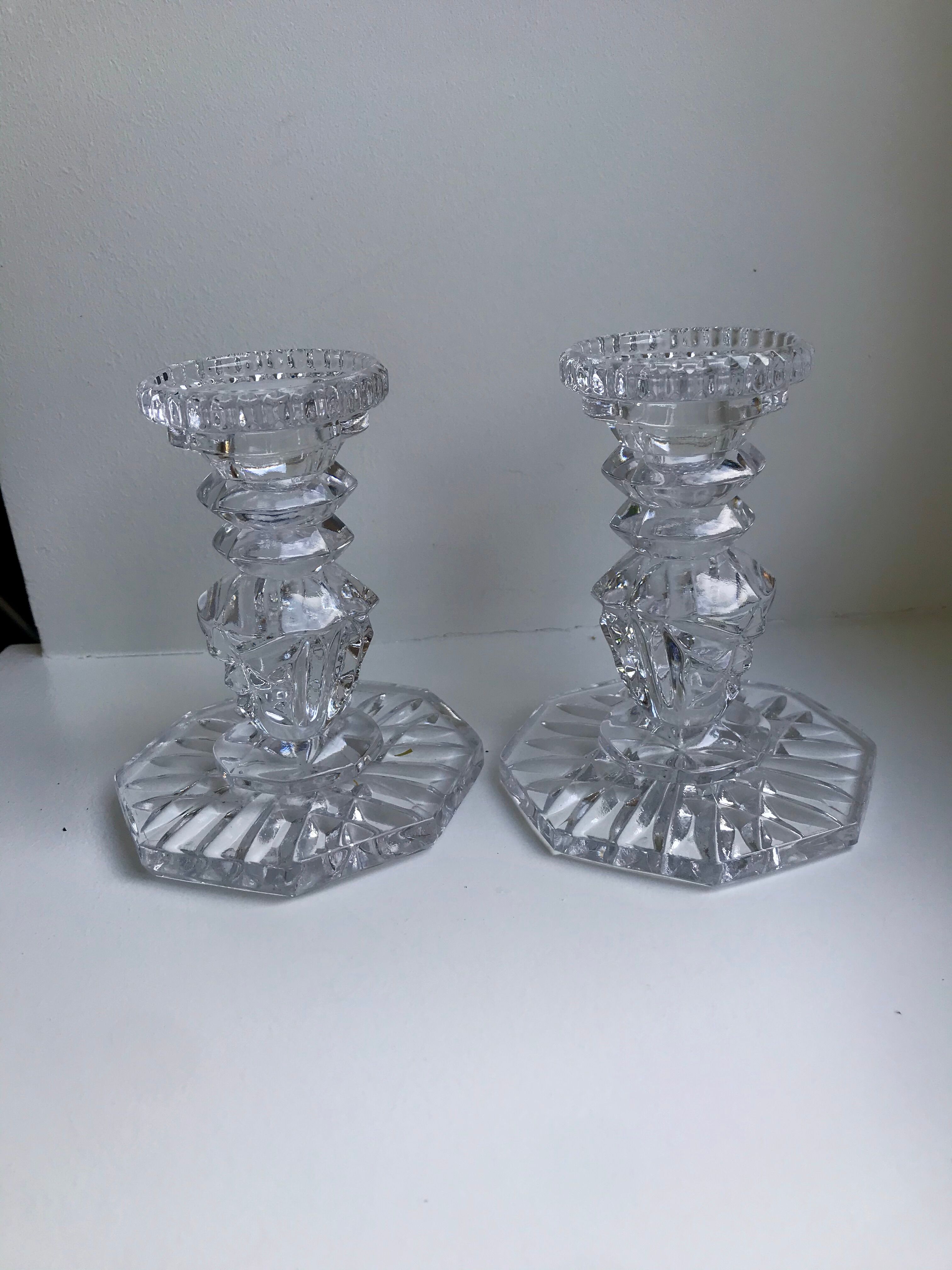 Pair of molded glass candle holders 50-60s