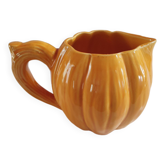 Pitcher jug vintage pitcher shape melon pumpkin orange st clement france barbotine 7494